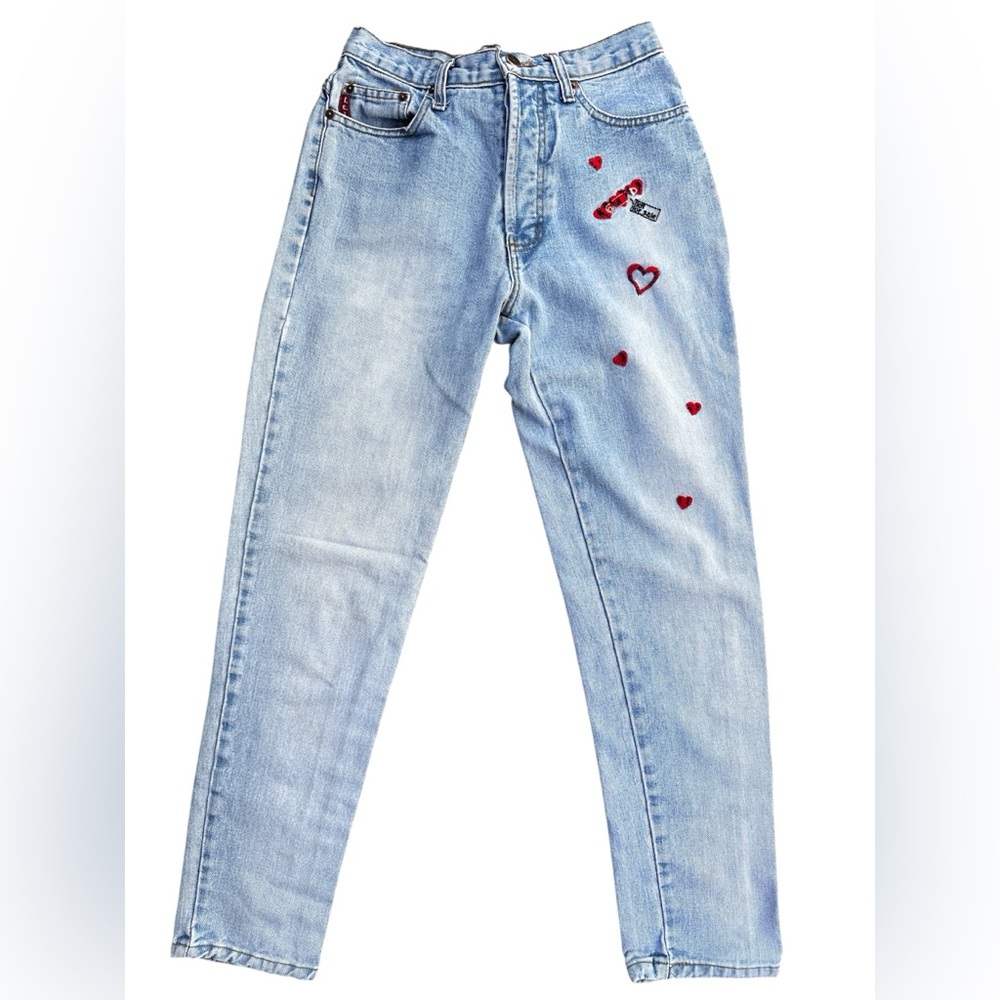 VTG L.E.I Womens Jeans Sz 7 Heart Embroidered high Rise Straight Leg